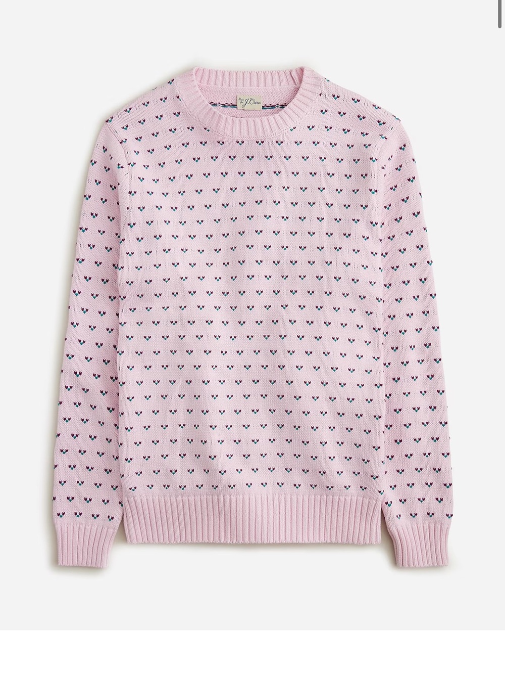 J. Crew Pink Crewneck Sweater with Navy Dot Pattern